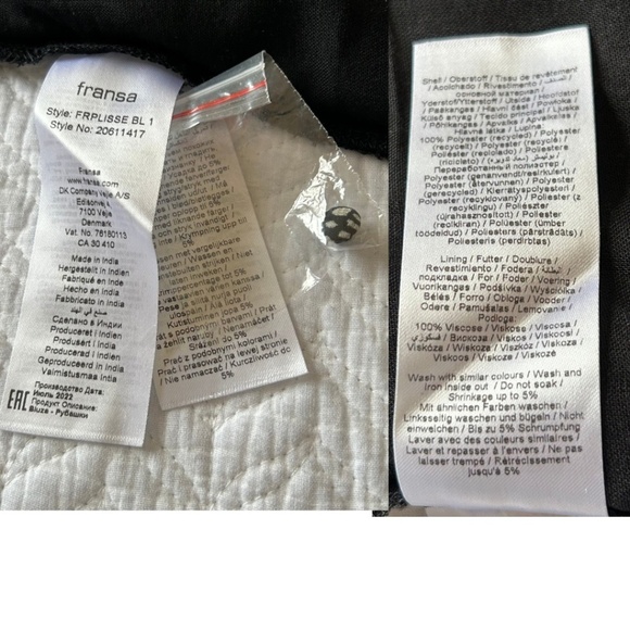 NWOT Fransa Plisse Black/Cream Abstract Print Long Sleeve Blouse Size L - Picture 14 of 17